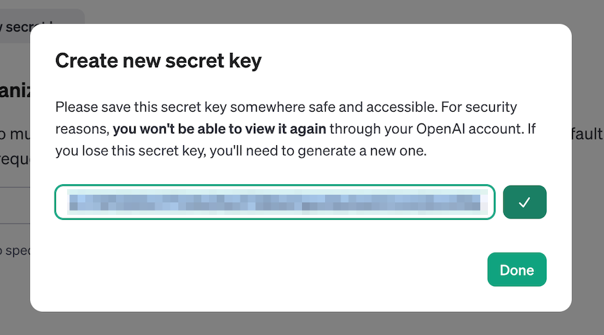 Generated OpenAI API key
