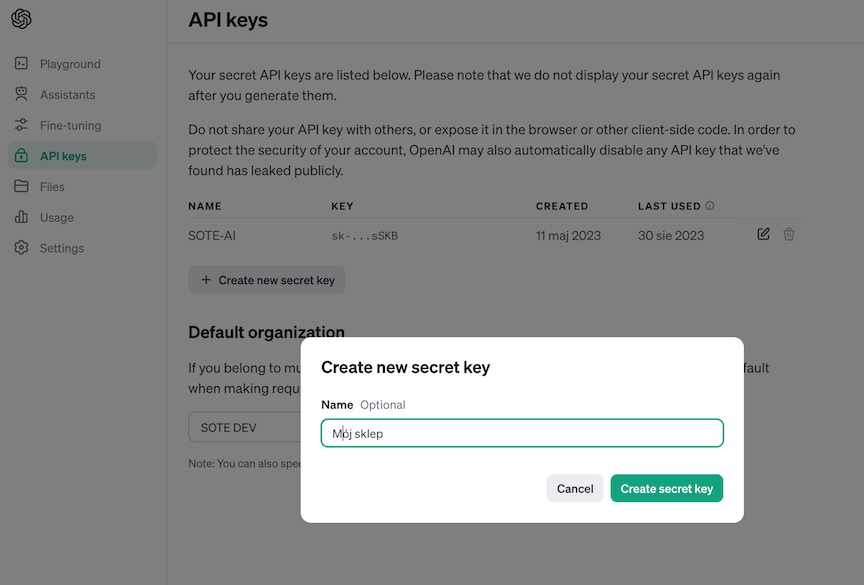 Generating OpenAI API key