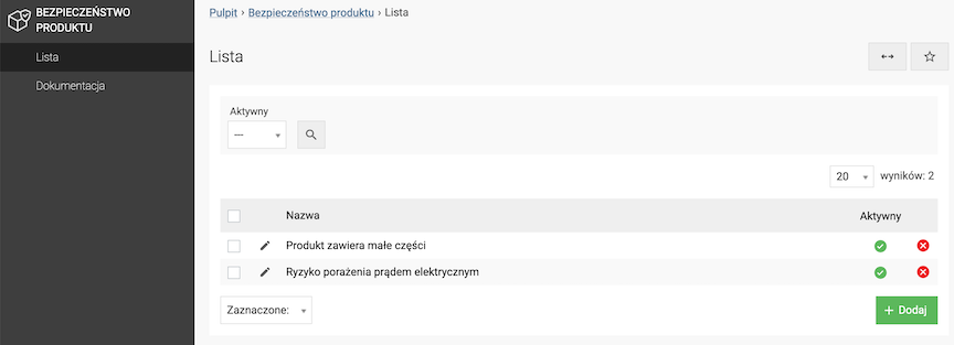 List of responsible entities in the store panel