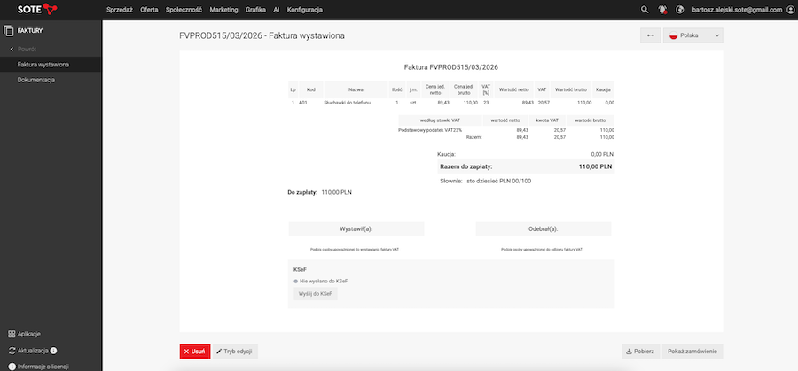 Sending an invoice to KSeF
