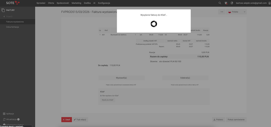 Sending an invoice to KSeF