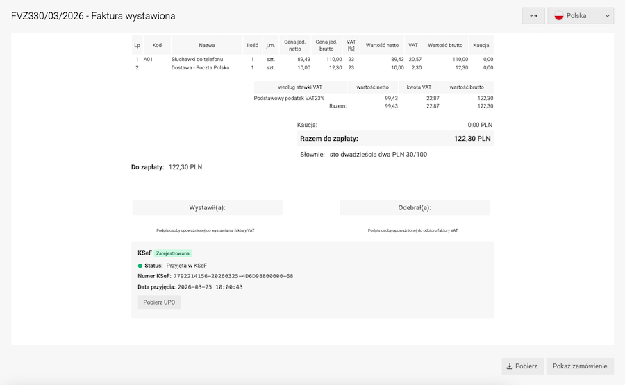 Sending an invoice to KSeF