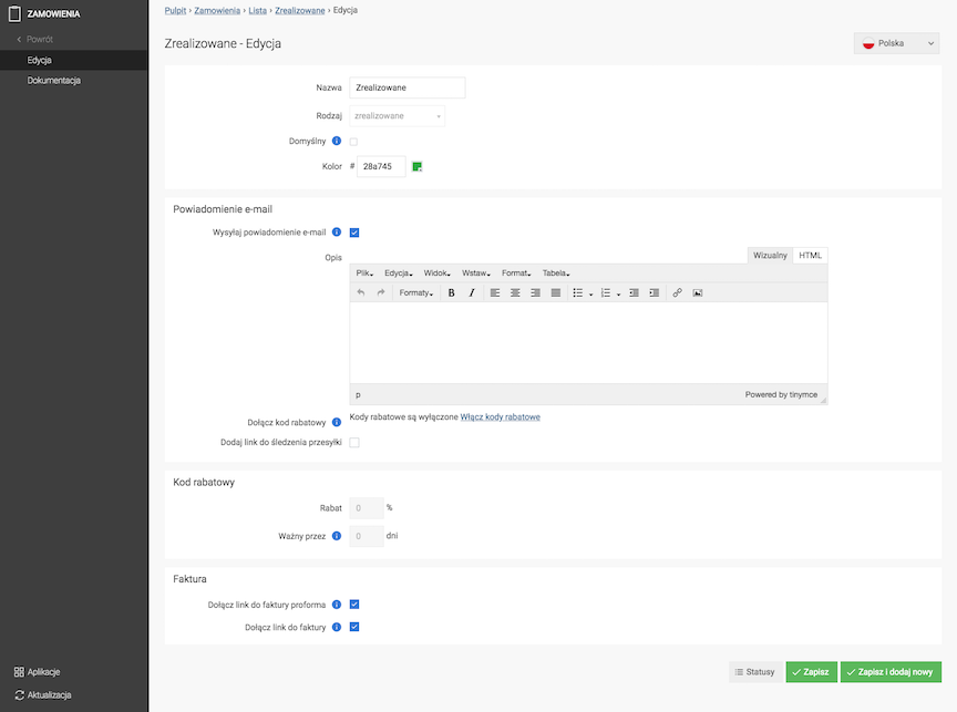 Editing an order status