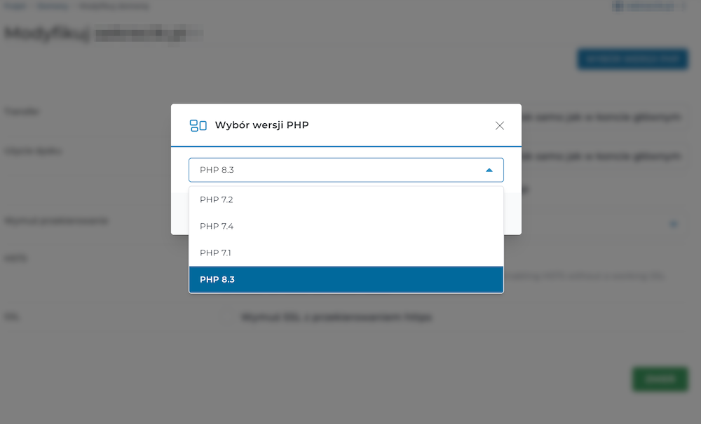 Selecting PHP 8.3