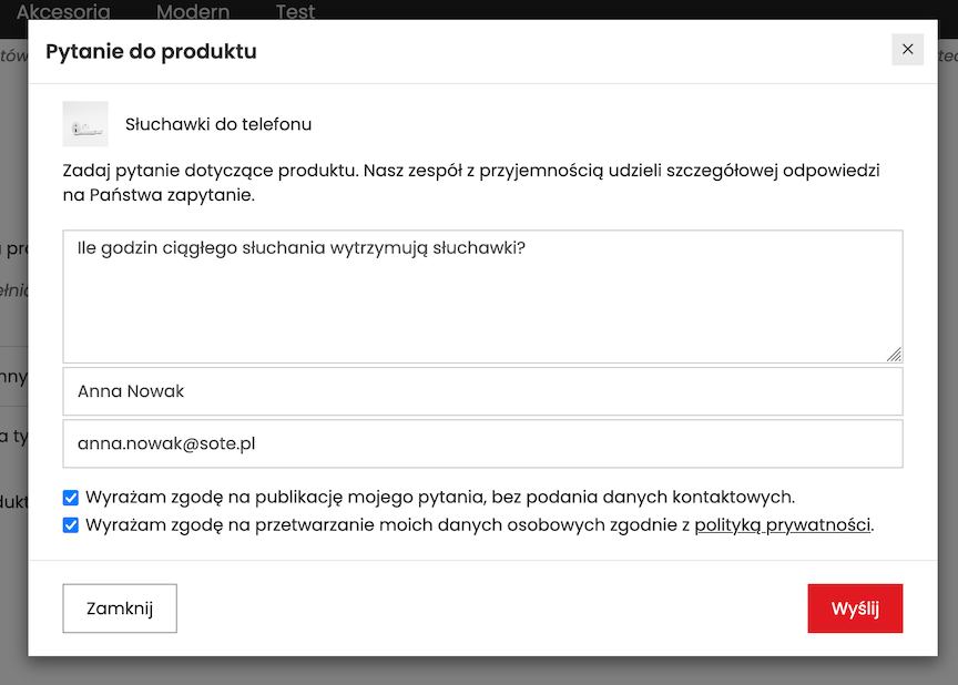 Adding a question to a product