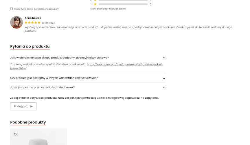 Questions on the product page