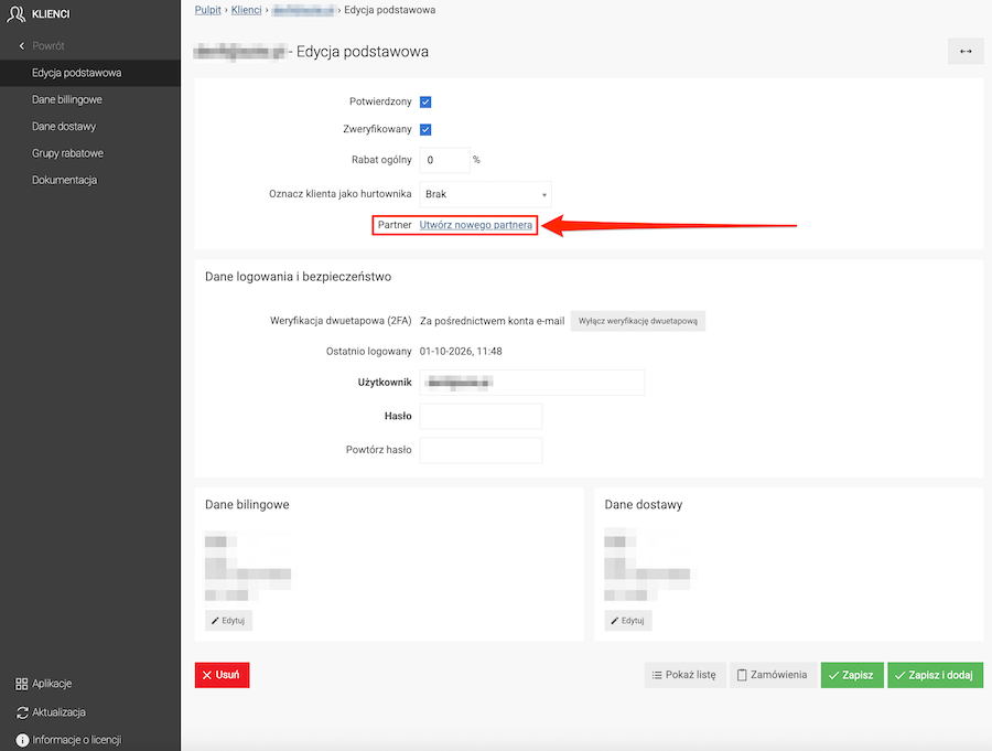 Customer edit before creating a partner account