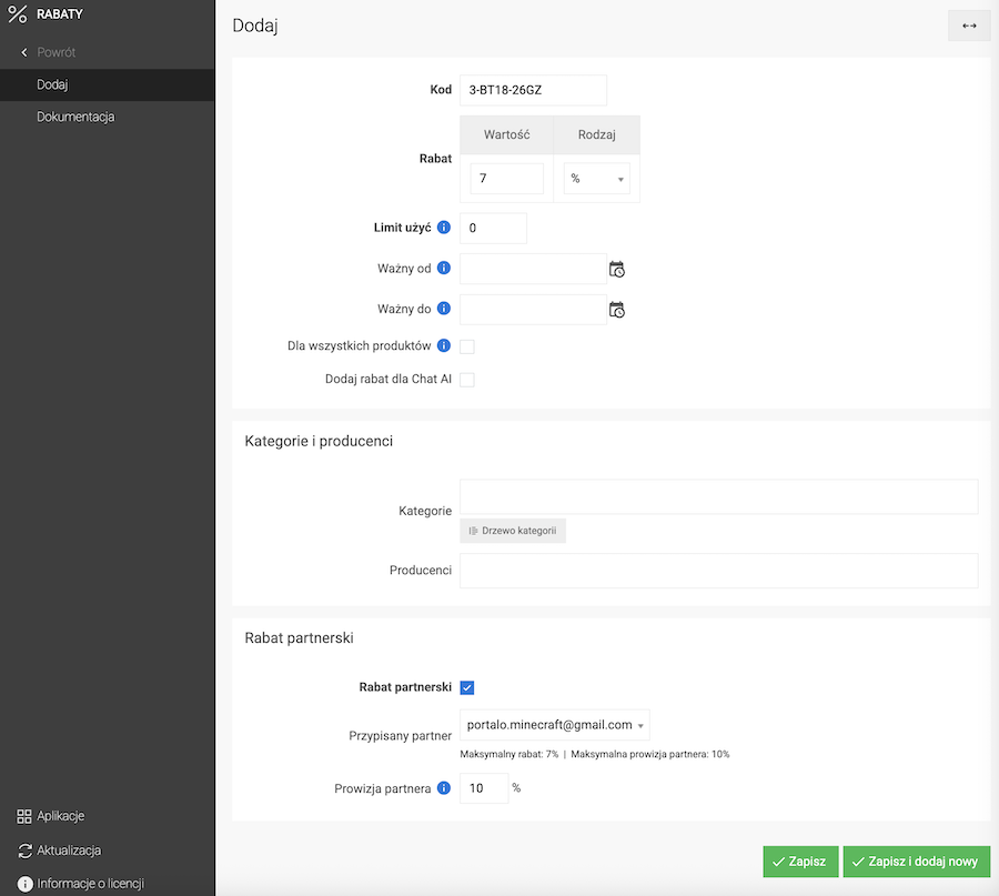 Editing a partner discount code