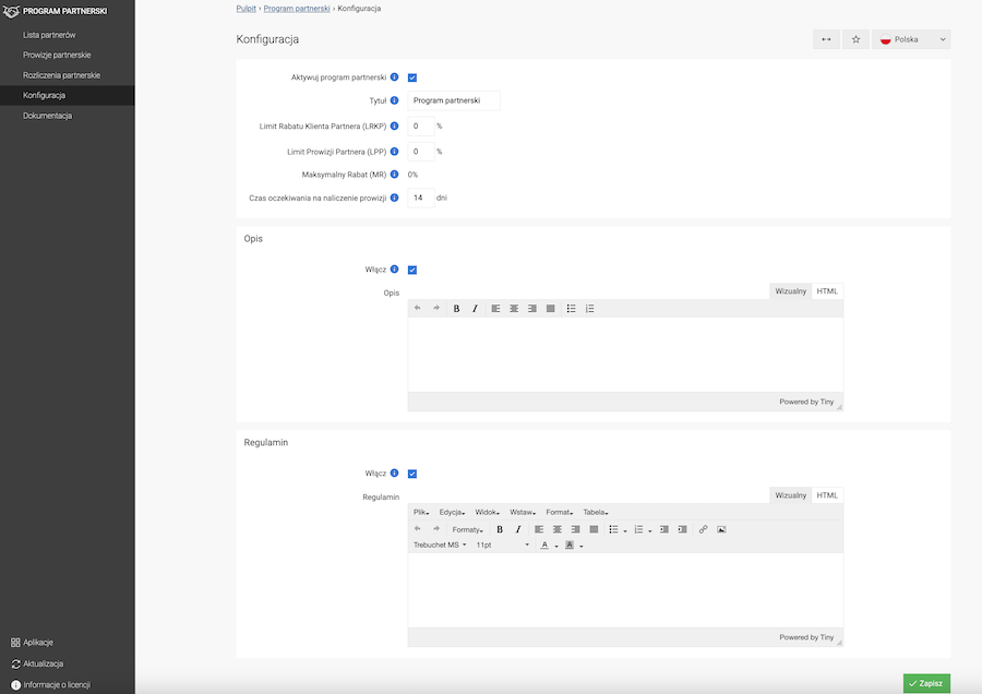 Affiliate Program configuration