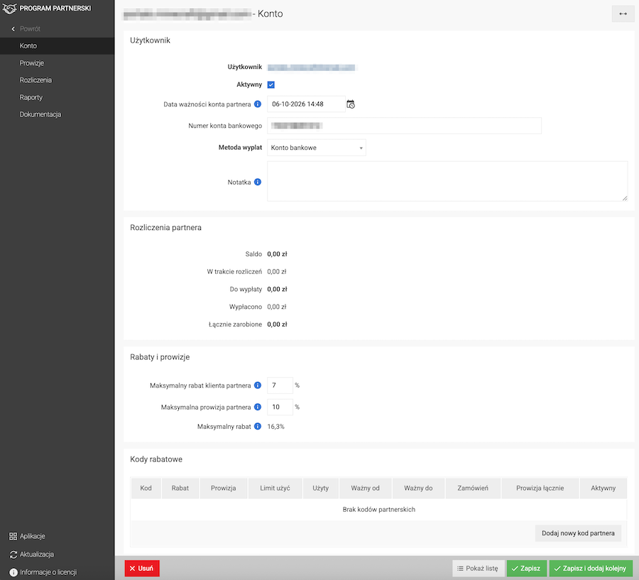 Partner account configuration