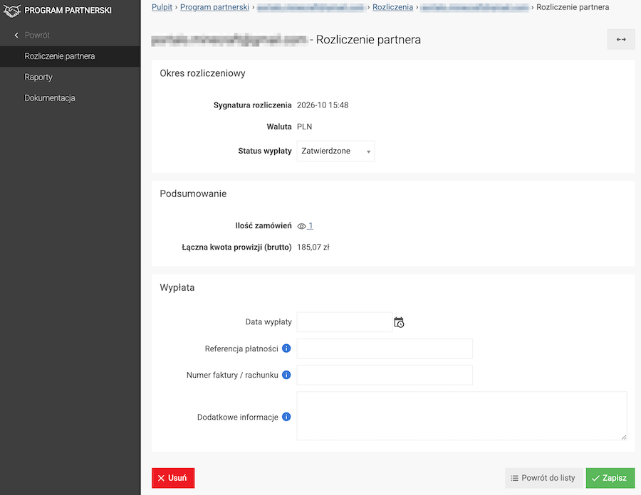 Editing a partner settlement